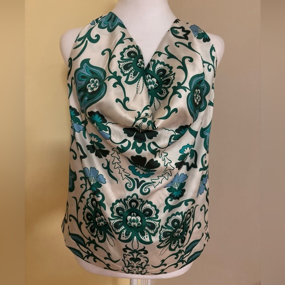 Elie Tahari Teal and Cream Floral Top - Picture 1 of 7